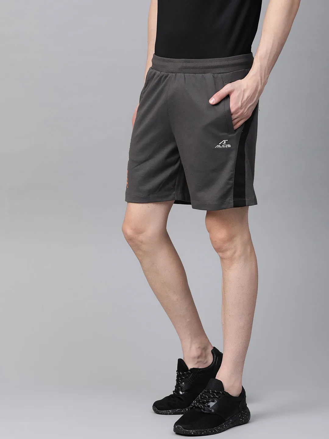 Alcis Men Charcoal Grey Solid Regular Fit Sports Shorts