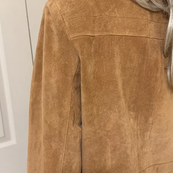 ALFANI Petite Beige Full Zip 100% Leather Suede Jacket
