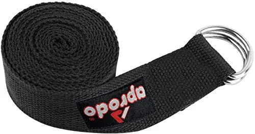 Aprodo Yoga Strap [6/8/10 Feet Size Options] 100% Cotton Straps with Adjustable D-Ring Buckle, Best for Yoga, Body Flexibility & General Fitness, Pack of 1 (Black, 10 Feet (120 Inches))