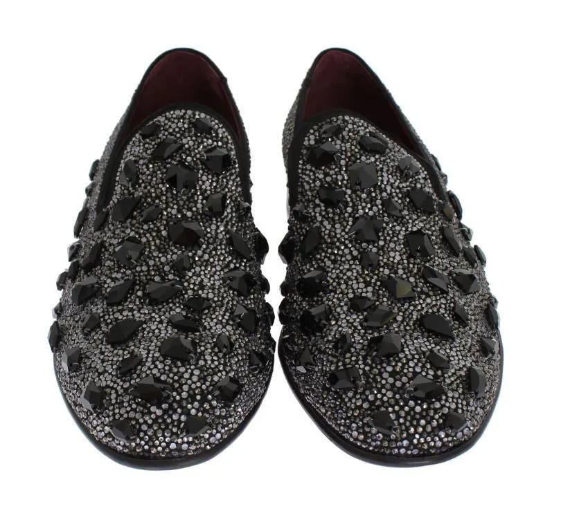Black Suede Crystal Strass Loafers
