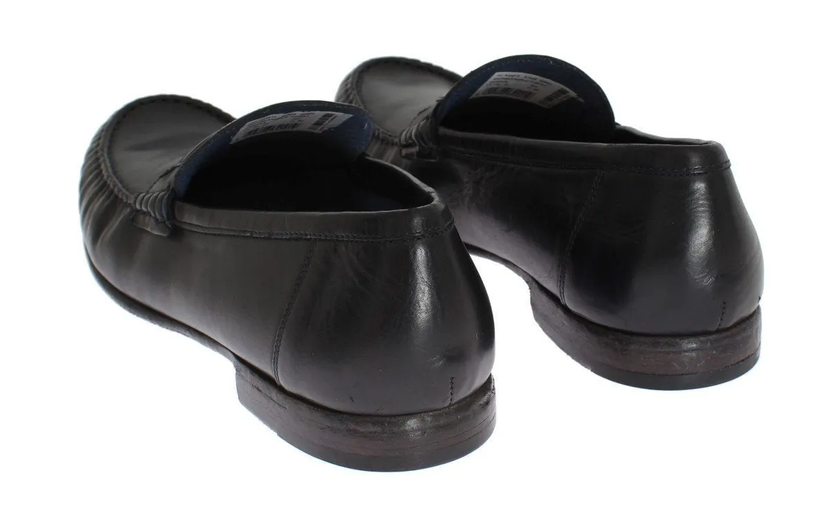 Blue Leather Loafers Shoes