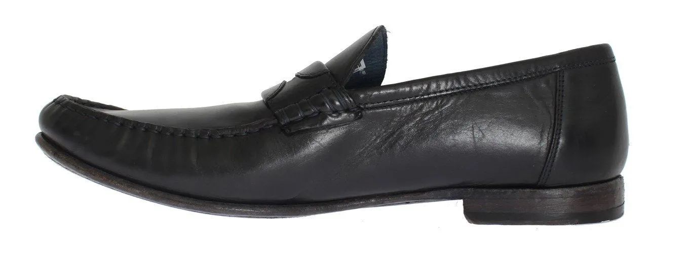 Blue Leather Loafers Shoes