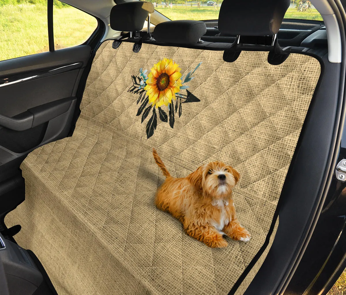 Boho Sunflower Dreamcatcher on Burlap Style Background Back Seat Cover For Pets
