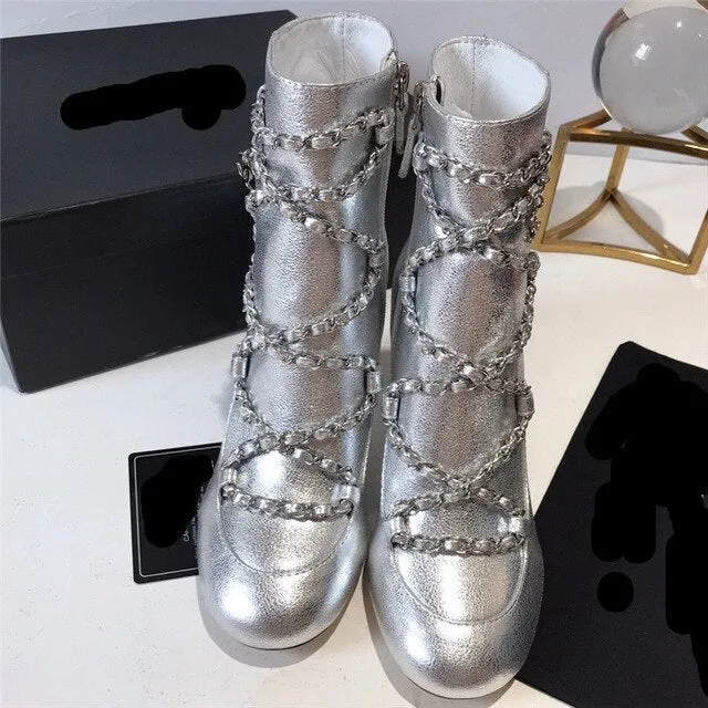 Boots Women Grid Flat Shoes Slip On Boots