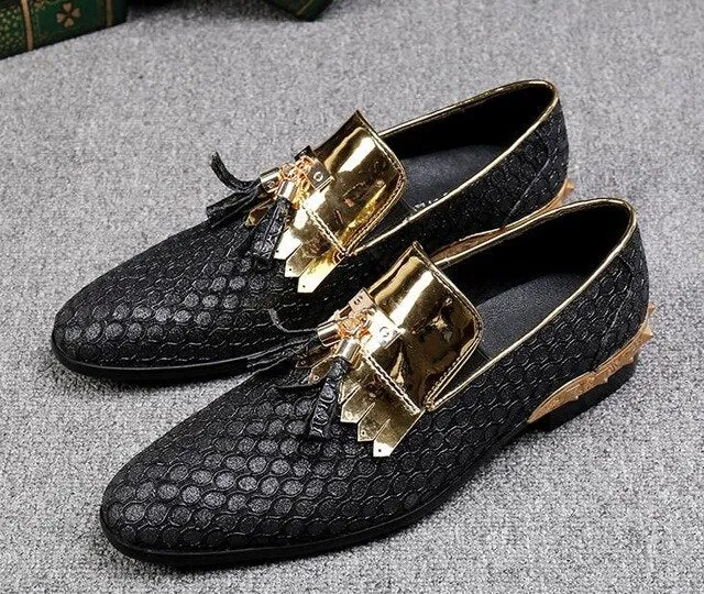 British Handmade Tassel Men Leather Loafers Gold Silver Rivet Party Dress Shoes Men Slip on Casual Shoes Big Size
