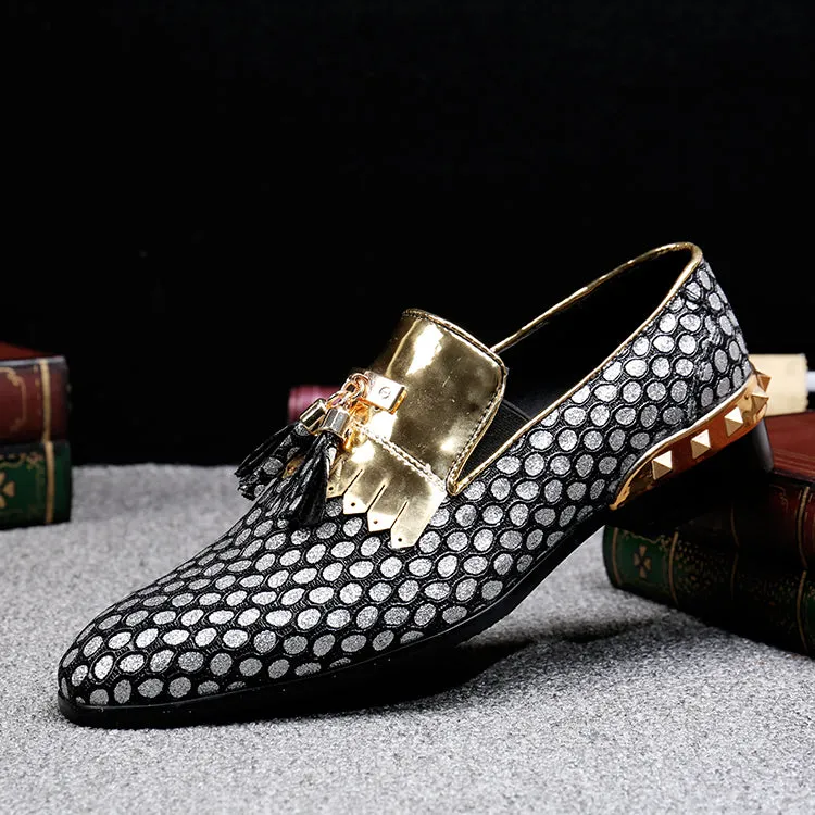 British Handmade Tassel Men Leather Loafers Gold Silver Rivet Party Dress Shoes Men Slip on Casual Shoes Big Size