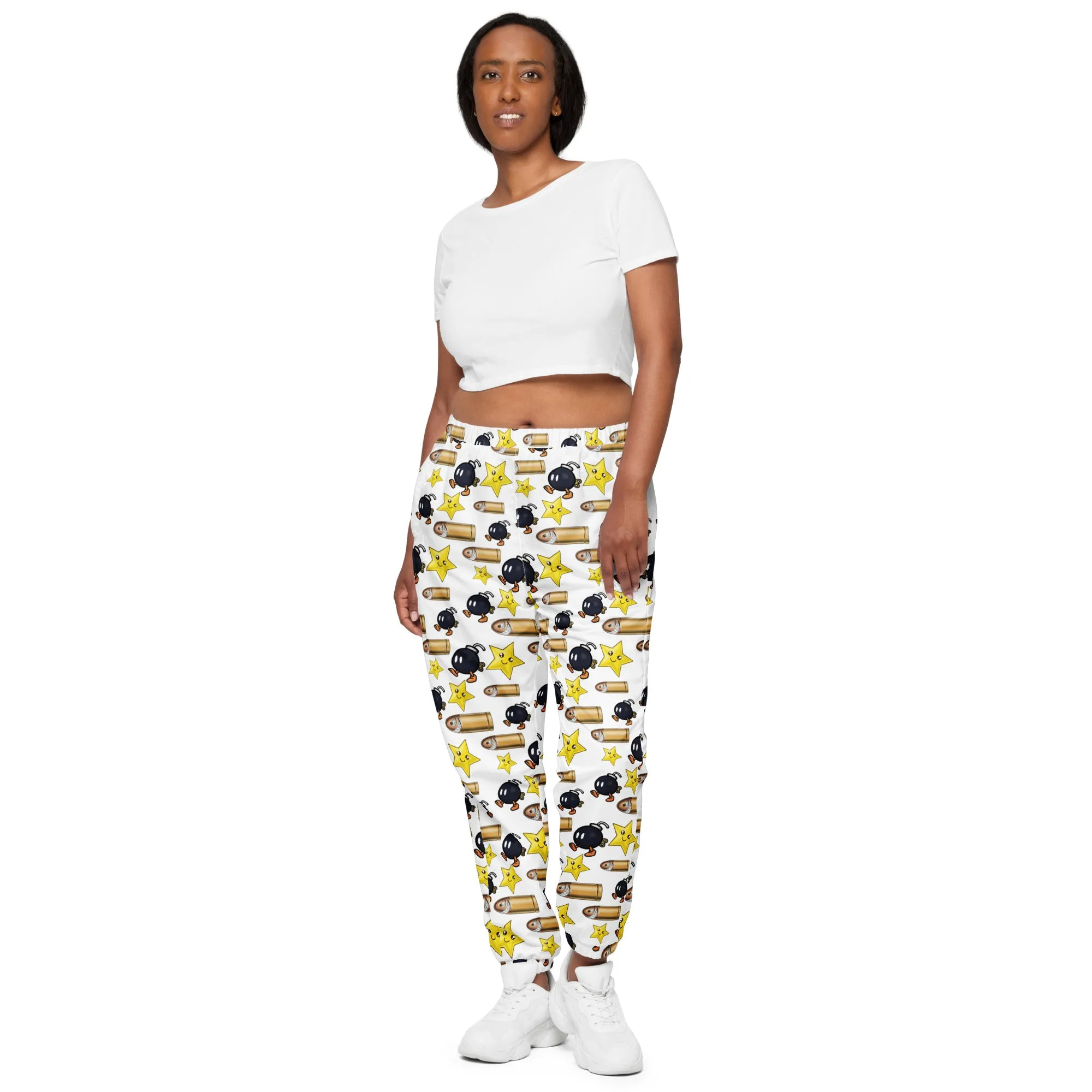 Bullet Bomb Star Unisex Track Pants - White