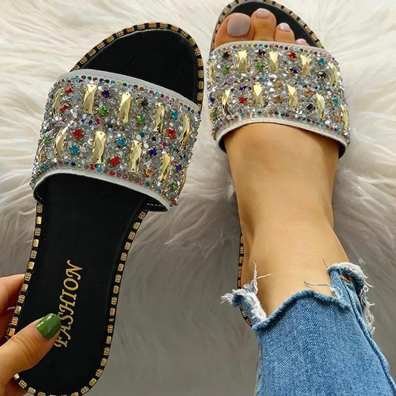 Colorful Studded Sequins Detail Flat Sandals