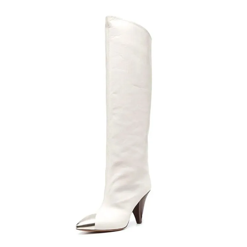 Conical High Heels Metal Pointed Slip-On Cowboy Boots Ladies Shoes