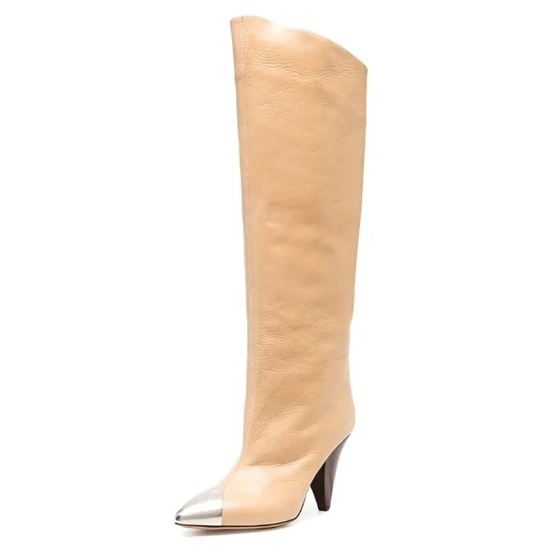 Conical High Heels Metal Pointed Slip-On Cowboy Boots Ladies Shoes