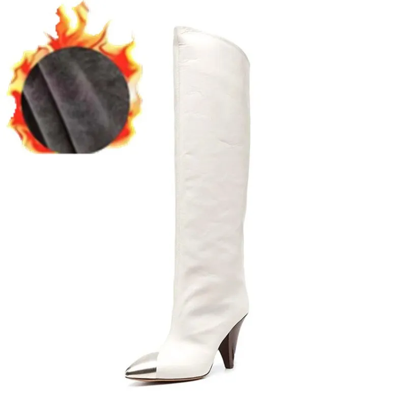 Conical High Heels Metal Pointed Slip-On Cowboy Boots Ladies Shoes