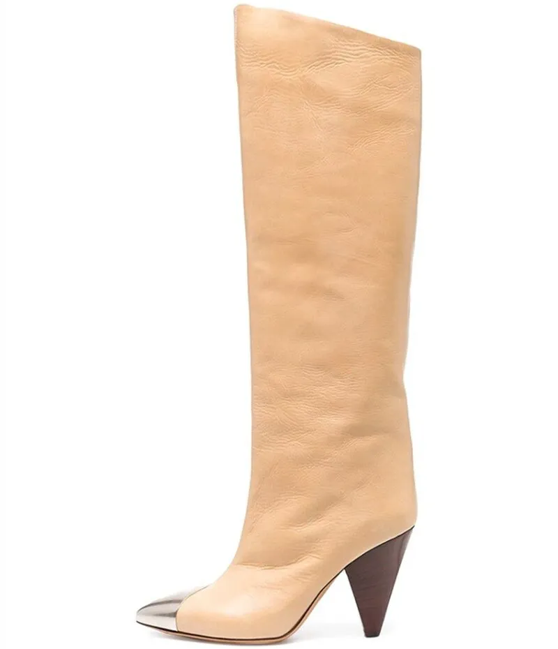 Conical High Heels Metal Pointed Slip-On Cowboy Boots Ladies Shoes
