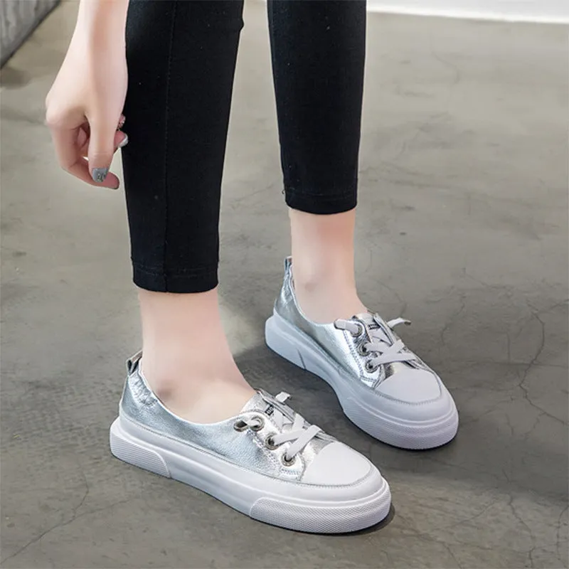Ins Leather White Shoes Women Wild Korean Flat Women's Shoes