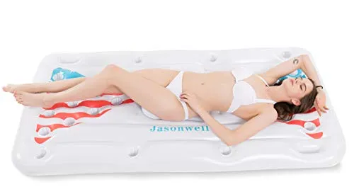 Jasonwell Beer Pong Pool Float - Inflatable Floating Beer Pong Table Party Pool Lounge Raft for Adults with Cooler White 6 Feet