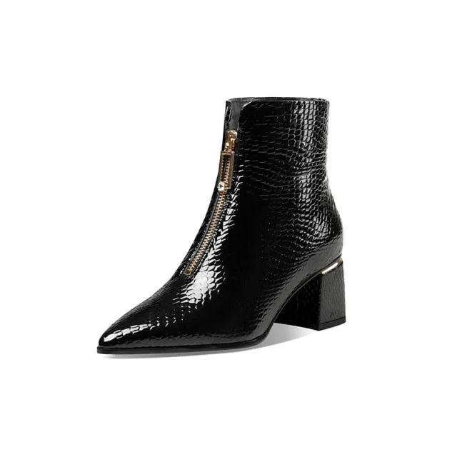 Ladies Point Toe Short Boots Slip On Zipper Shoes
