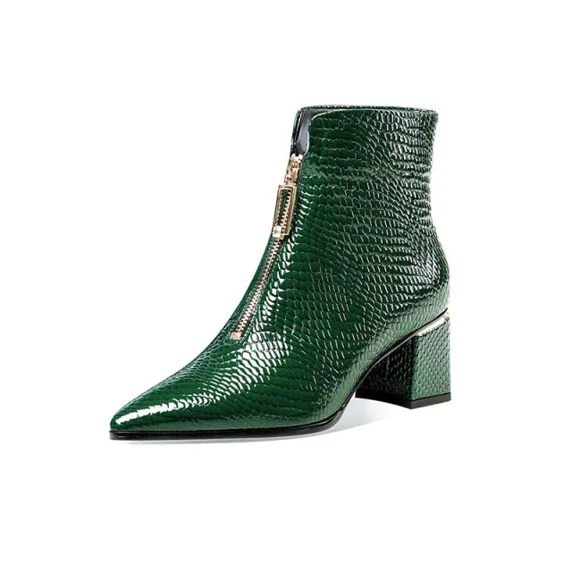 Ladies Point Toe Short Boots Slip On Zipper Shoes