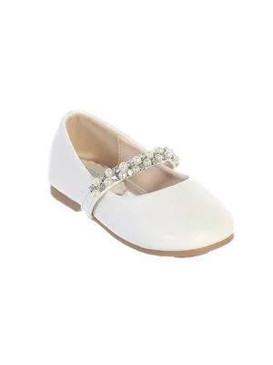 Leatherette Flats with a Rhinestone and Pearl Strap. Size 5
