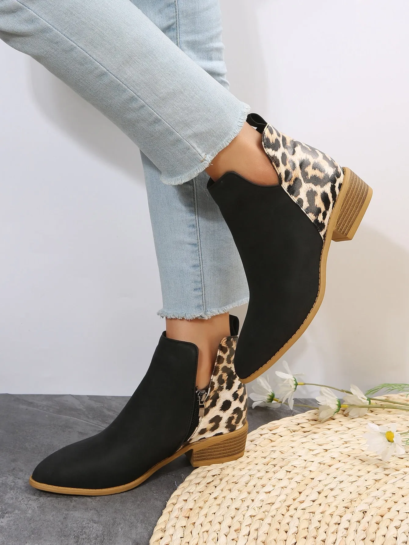 Leopard Pattern Slip On Boots - Black - FD ⚡