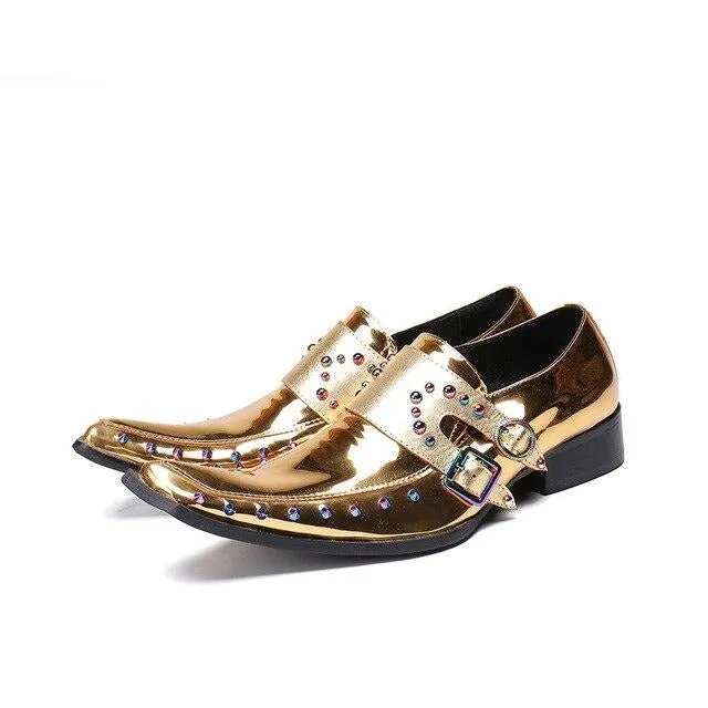 New British Style Gold Silver Wedding Party Men Dress Shoes Rivets Genuine Leather Men Oxford Shoes Formal Shoes