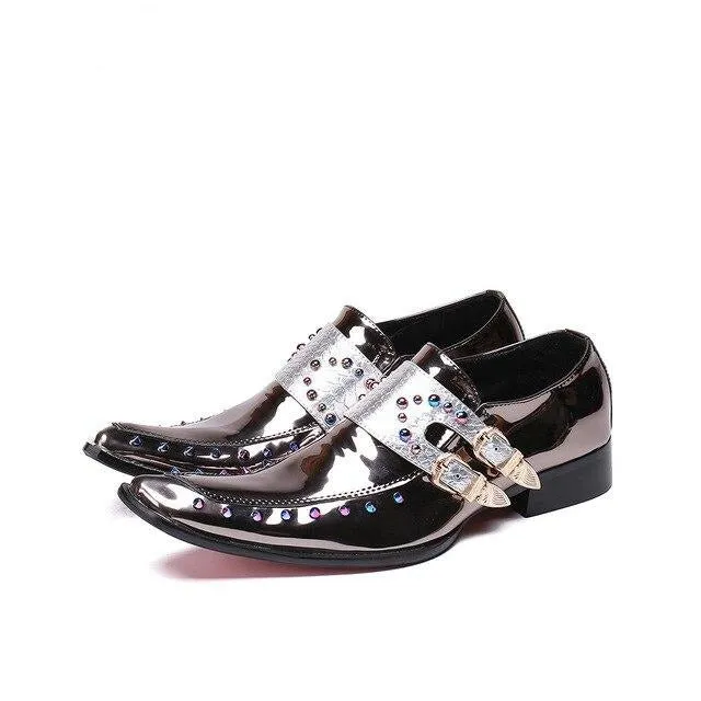 New British Style Gold Silver Wedding Party Men Dress Shoes Rivets Genuine Leather Men Oxford Shoes Formal Shoes