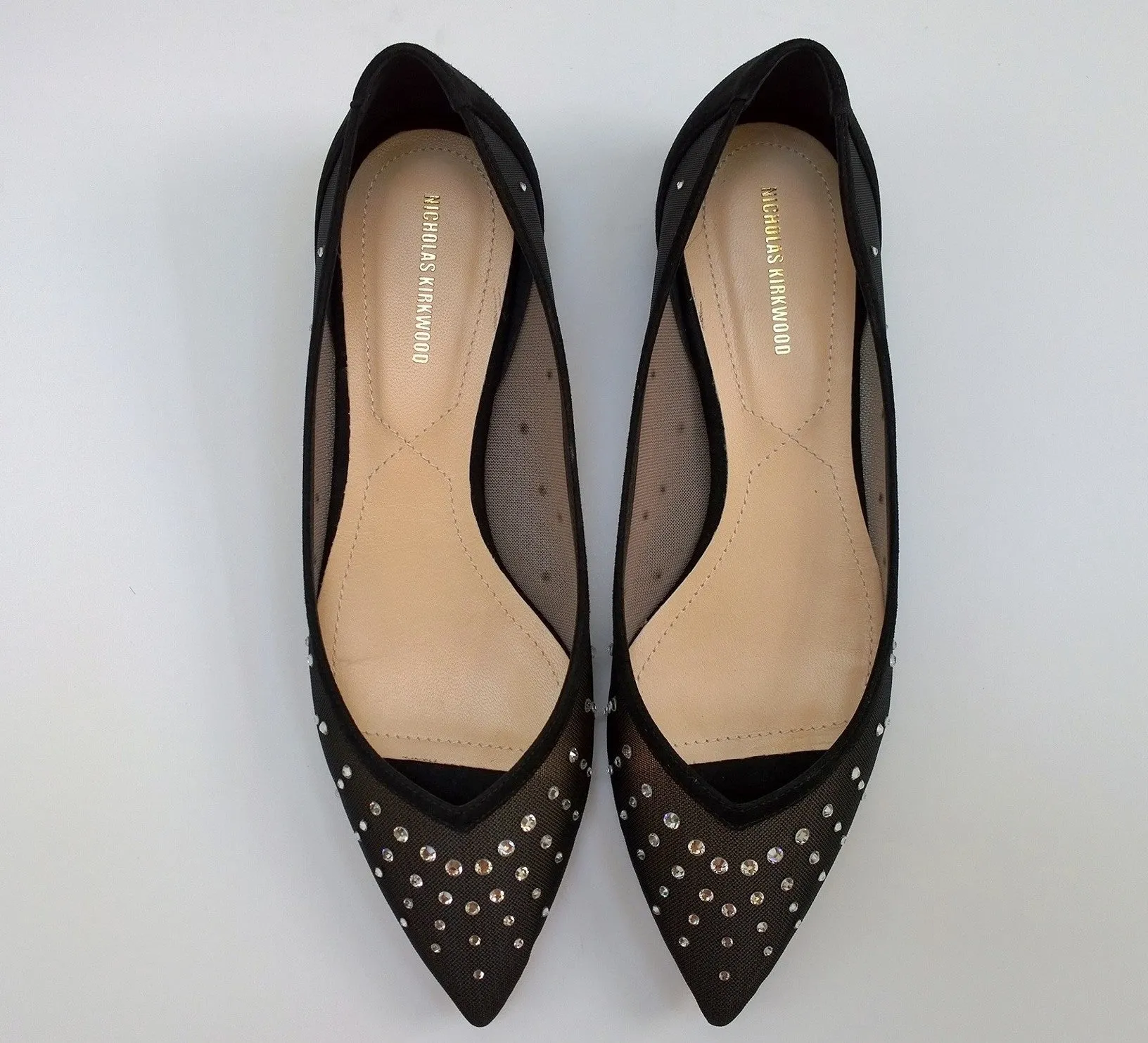 Nicholas Kirkwood Black Mesh Rhinestone Flats