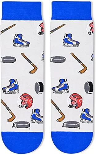 Novelty Hockey Socks For Boys Girls, Funny Hockey Gifts, Ball Sports Lover Gift, Unisex Pattern Socks for Kids, Funny Socks, Cute Socks, Fun Hockey Themed Socks, Gifts for 7-10 Years Old