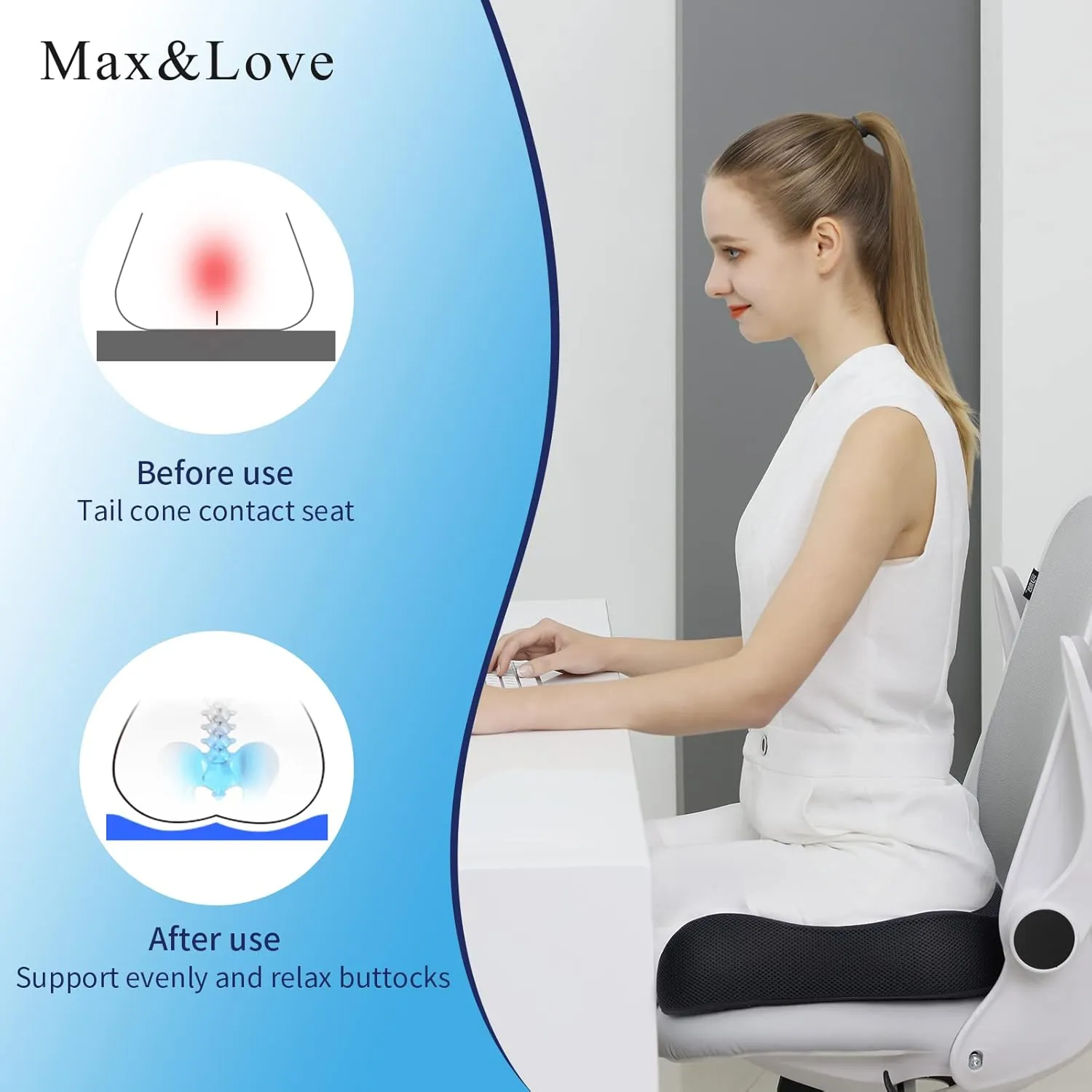 Orthopedic Seat Cushion Pillow For Sciatica Prostate Tailbone Hemorrhoid Chair
