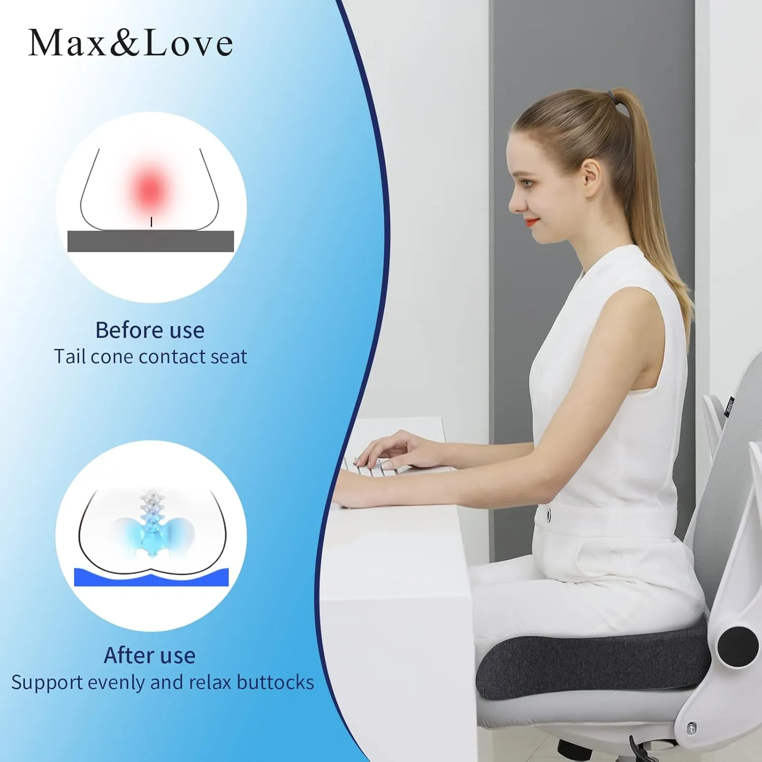 Orthopedic Seat Cushion Pillow For Sciatica Prostate Tailbone Hemorrhoid Chair