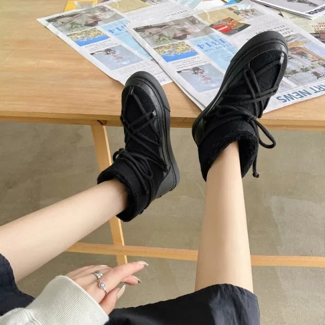 Round Toe Slip-On Cross Tied Fashion Booties Ladies Boats