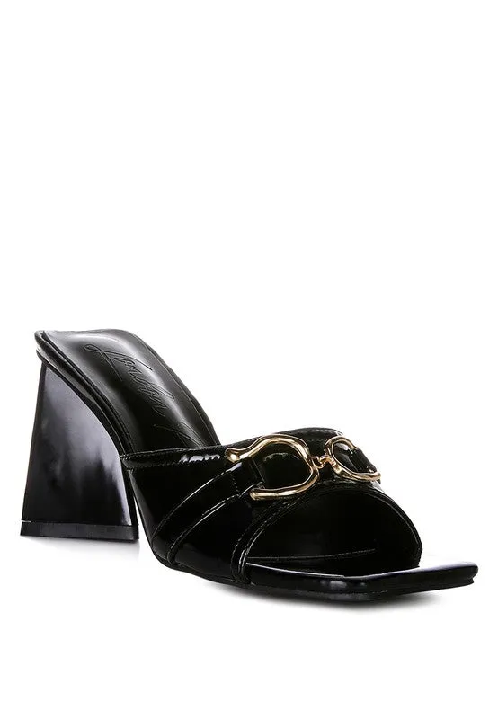 Salisbury Metal Buckle Detail Slider 3" Heel Sandals