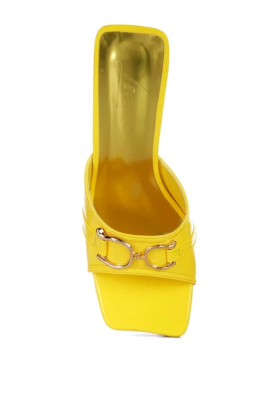 Salisbury Metal Buckle Detail Slider 3" Heel Sandals