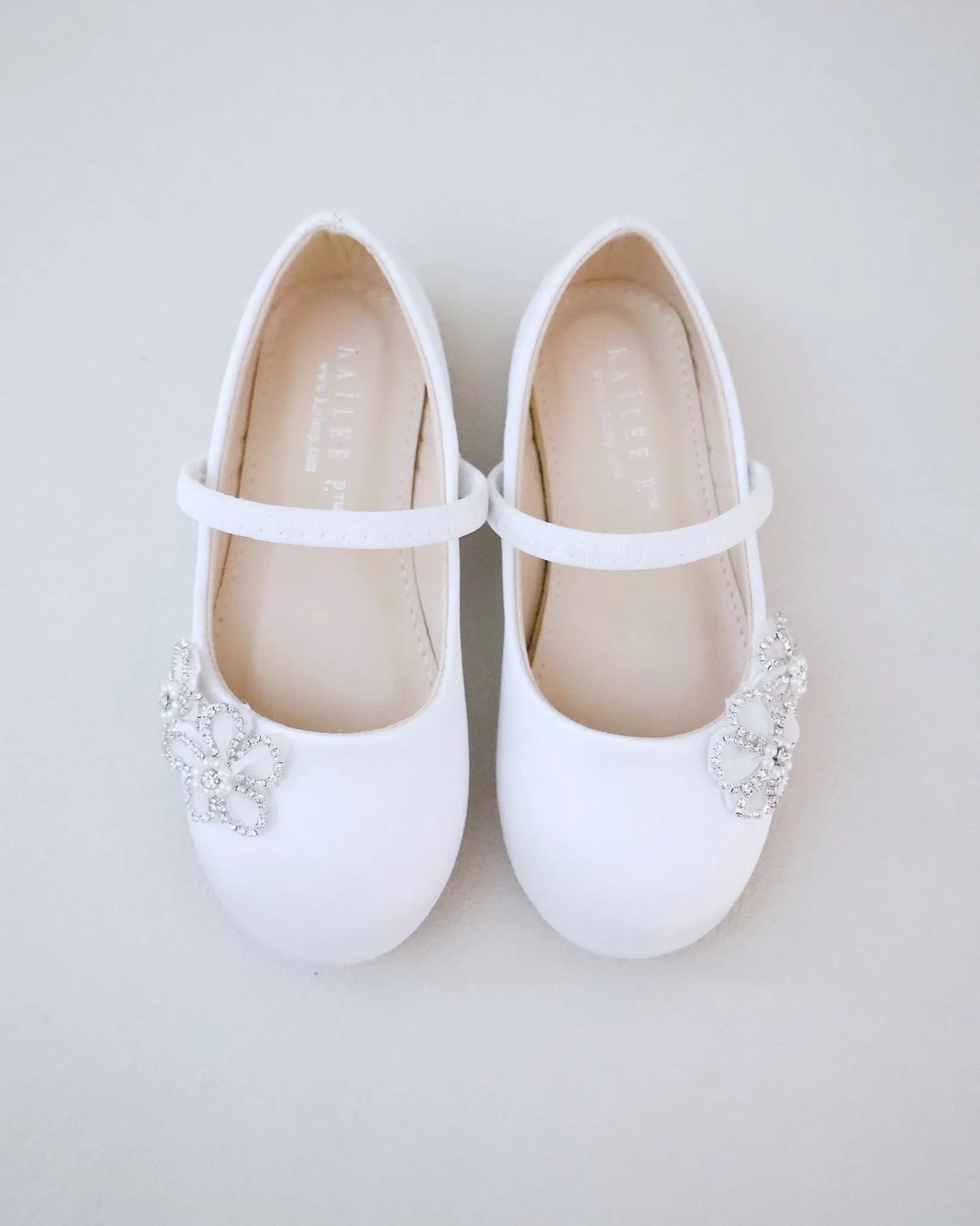 Satin Mary Jane Flats with Rhinestones Chassia Flower