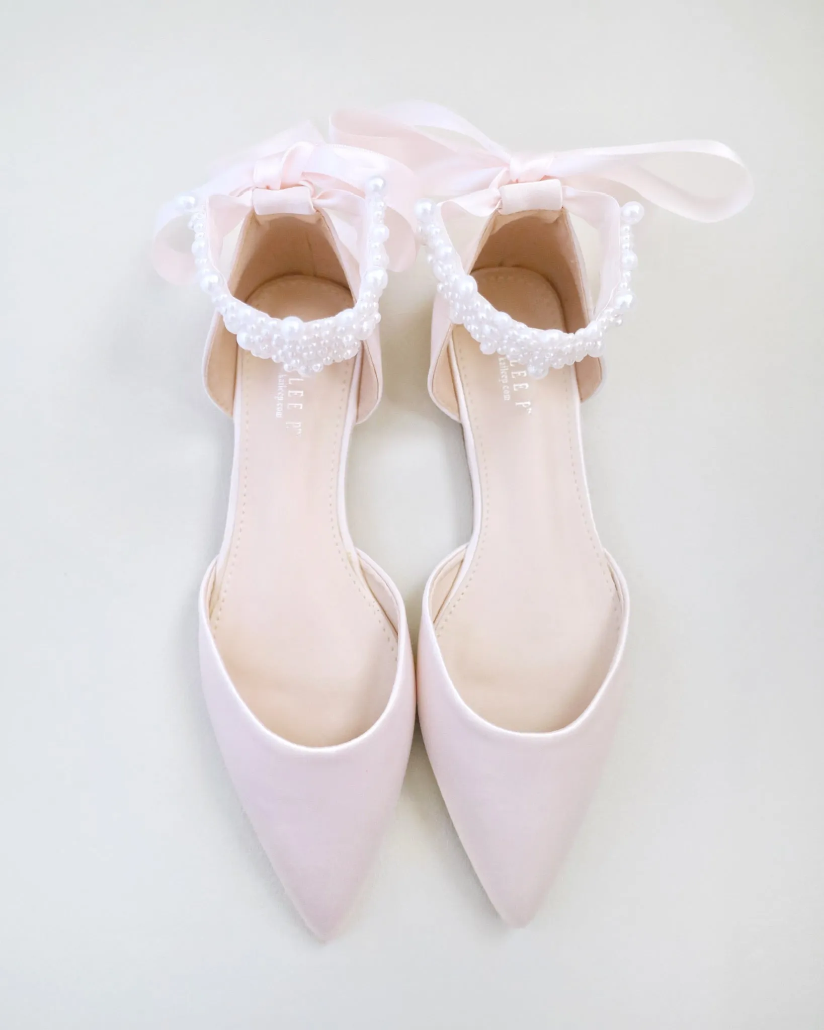 Satin Pointy Toe Evening Flats with Perla Ankle Strap