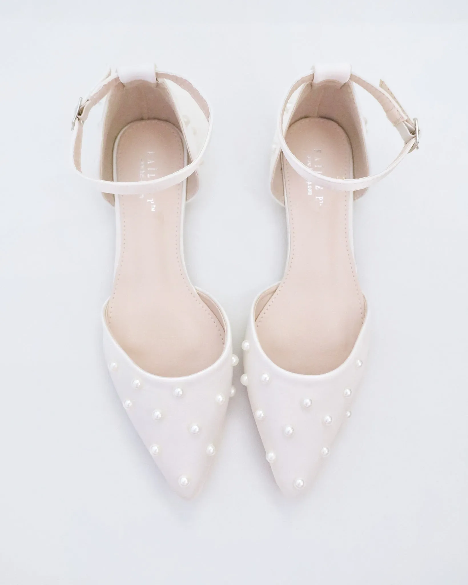 Satin Pointy Toe Flats with Scattered Pearls