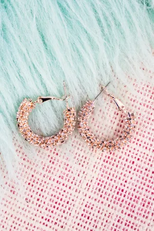 Special Occasion Clear Rose Goldtone Hoop Earrings, 1"