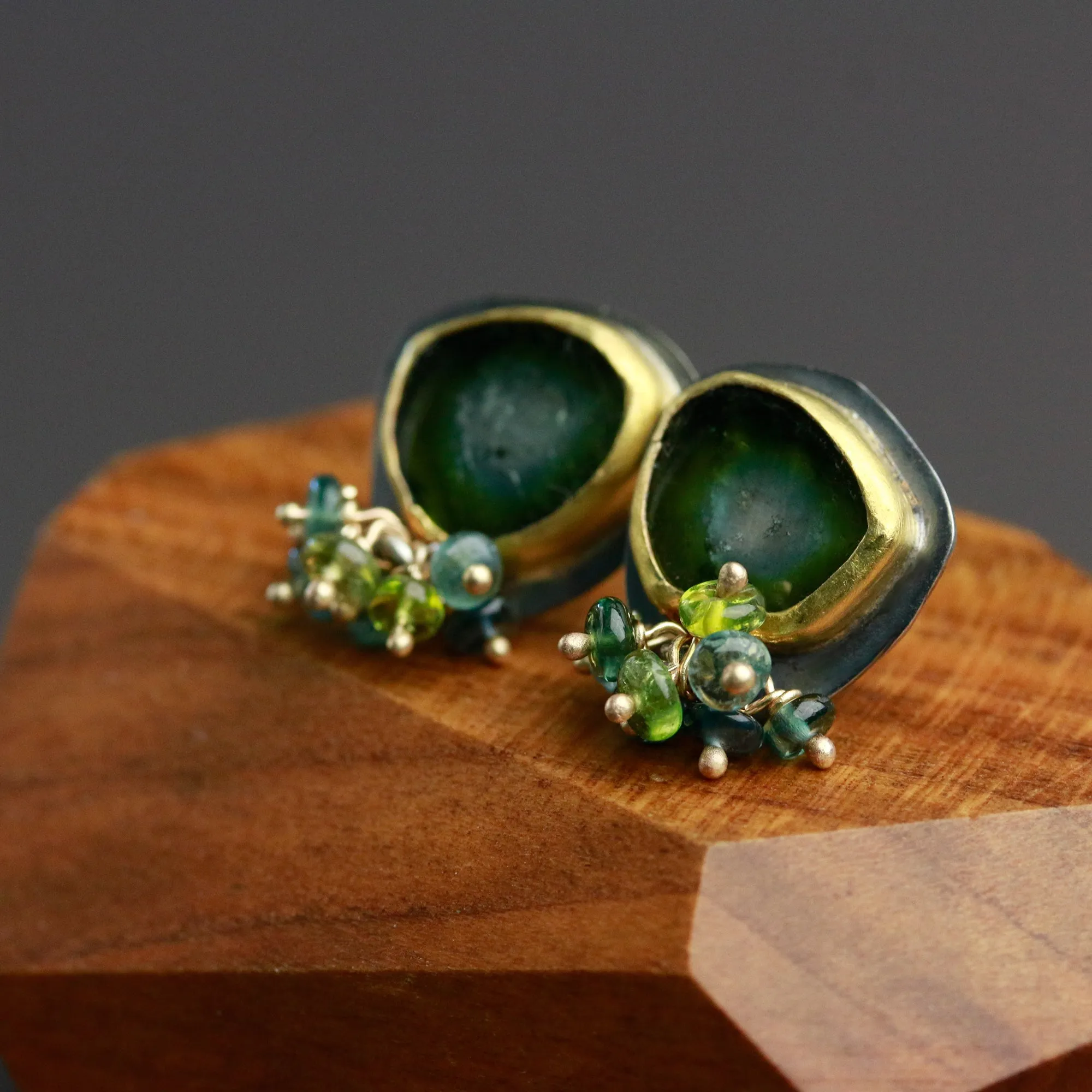 Watermelon Tourmaline Studs with Fringe