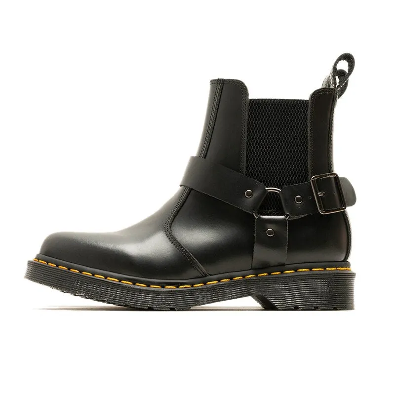 Women Buckle Strap Round Toe Slip On  Boots