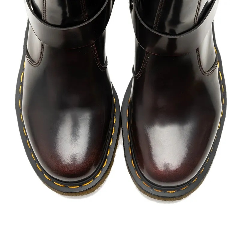 Women Buckle Strap Round Toe Slip On  Boots
