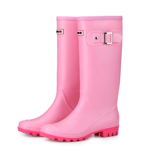 Women High Warm Lined Rain Boots Anti-slip Waterproof Insulated Pull-on