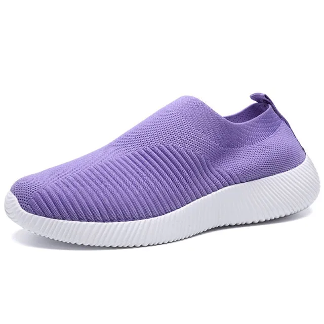 Women Slip on Soft Ladies Casual Running Shoes Knit Sock Shoes Flats